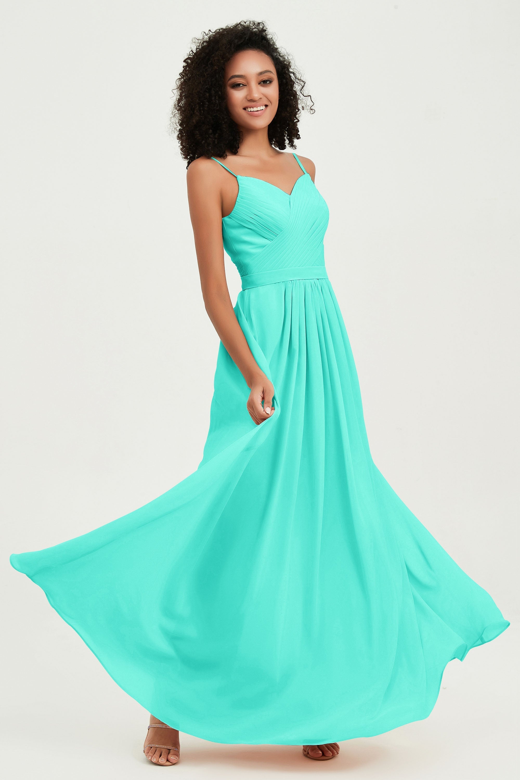 Spaghetti Straps Chiffon Bridesmaid Dresses Ruched Pleated Formal Evening Dress Gowns