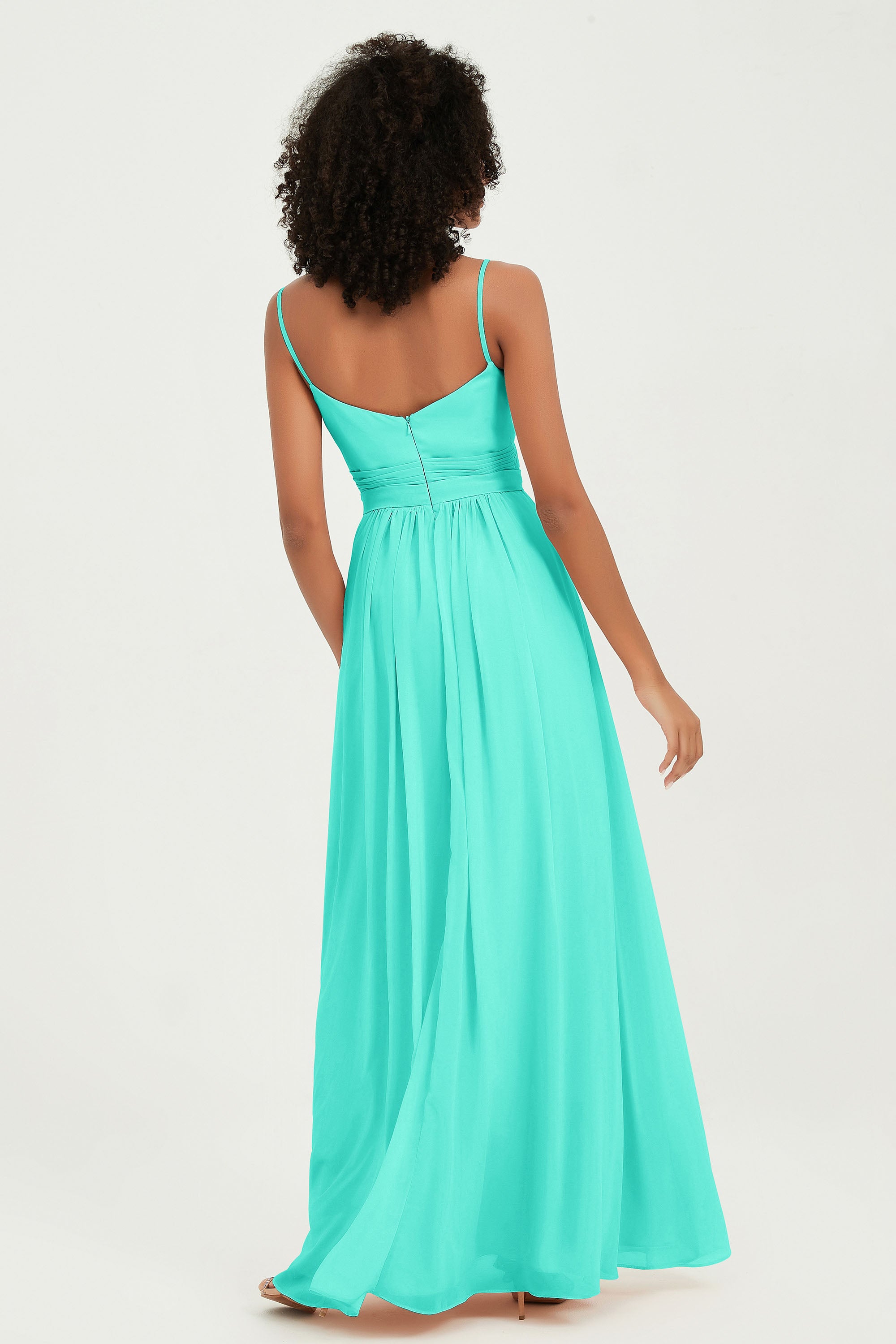 Spaghetti Straps Chiffon Bridesmaid Dresses Ruched Pleated Formal Evening Dress Gowns
