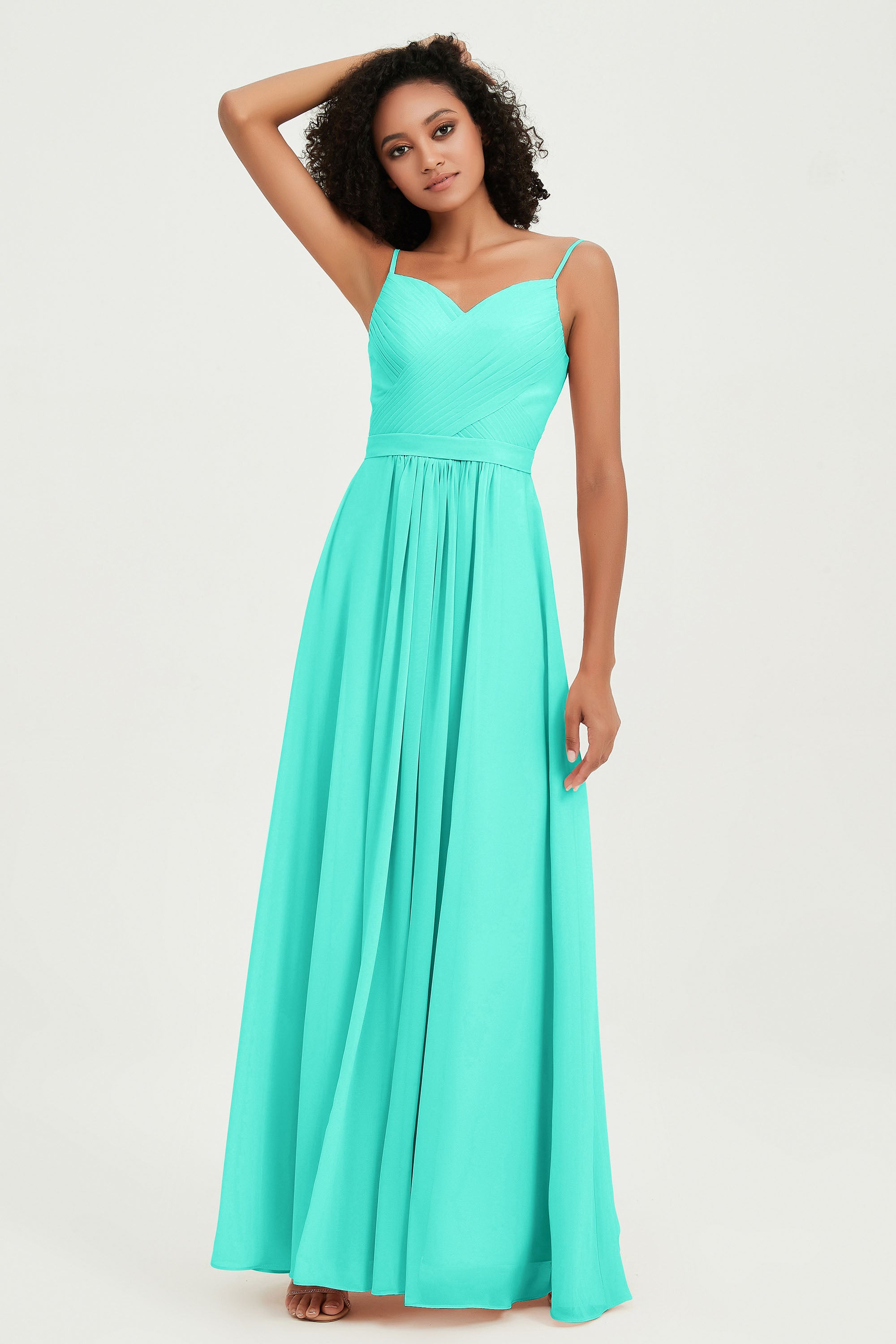Spaghetti Straps Chiffon Bridesmaid Dresses Ruched Pleated Formal Evening Dress Gowns