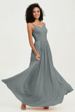 Spaghetti Straps Chiffon Bridesmaid Dresses Ruched Pleated Formal Evening Dress Gowns