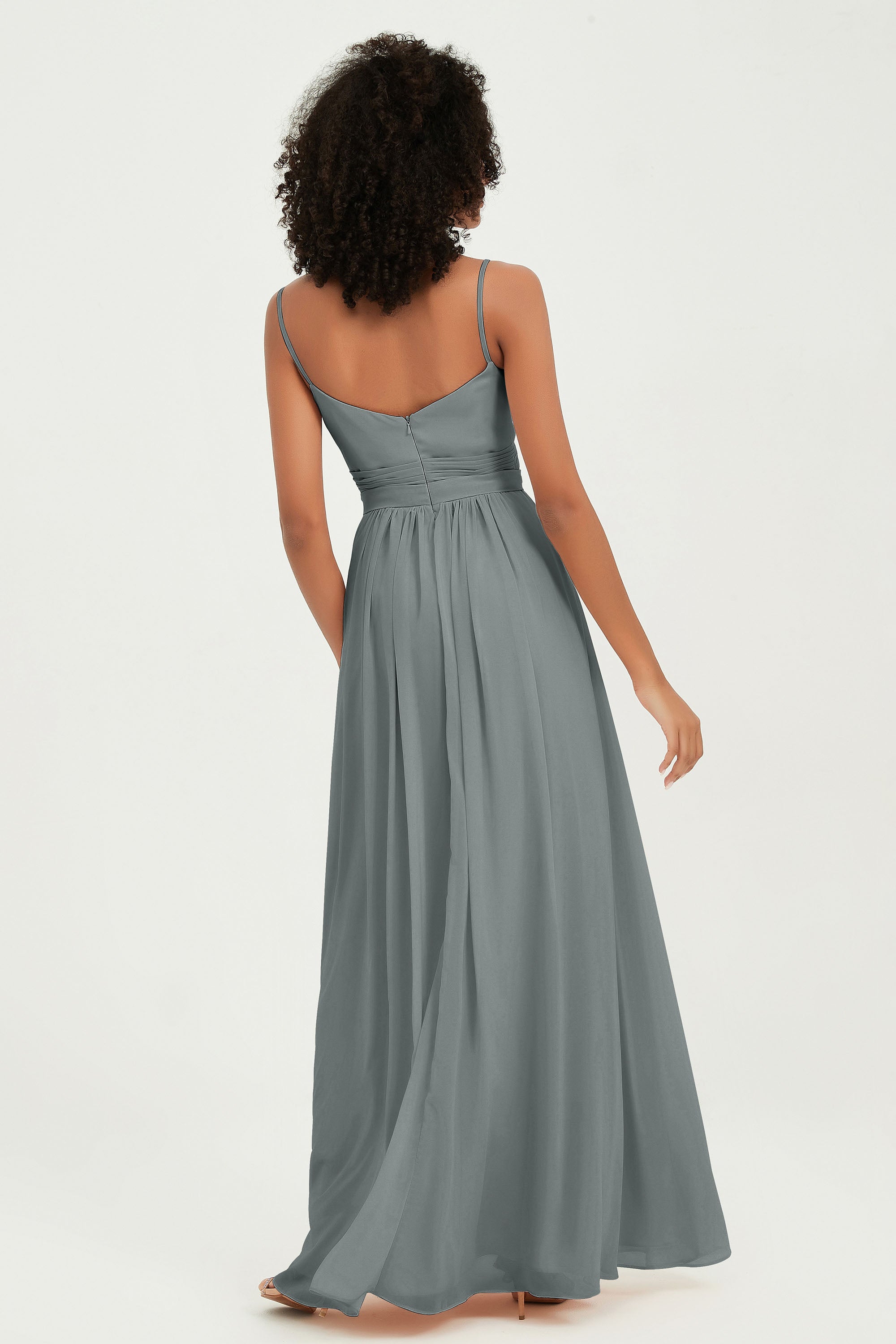 Spaghetti Straps Chiffon Bridesmaid Dresses Ruched Pleated Formal Evening Dress Gowns