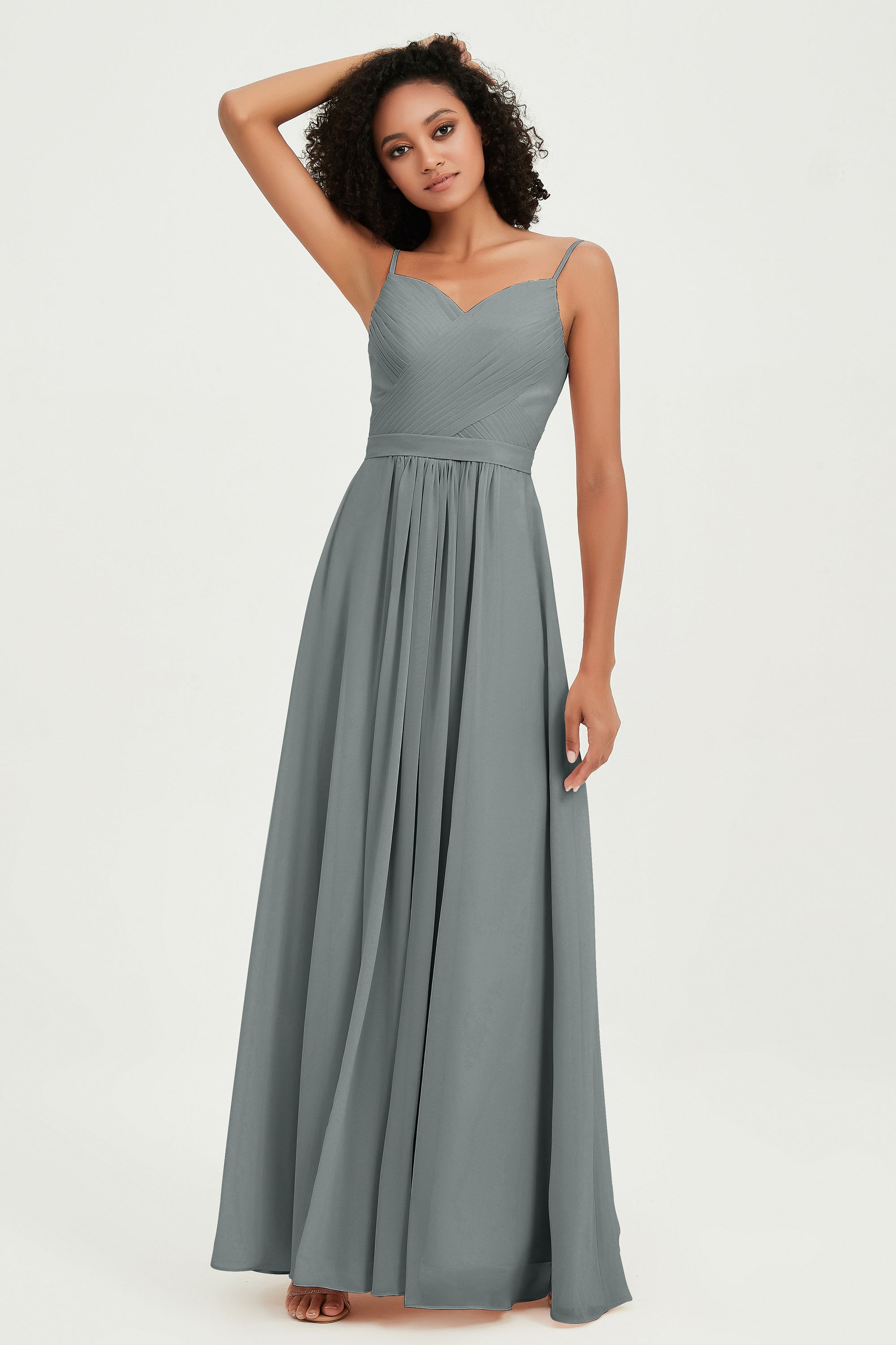 Spaghetti Straps Chiffon Bridesmaid Dresses Ruched Pleated Formal Evening Dress Gowns
