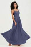 Spaghetti Straps Chiffon Bridesmaid Dresses Ruched Pleated Formal Evening Dress Gowns