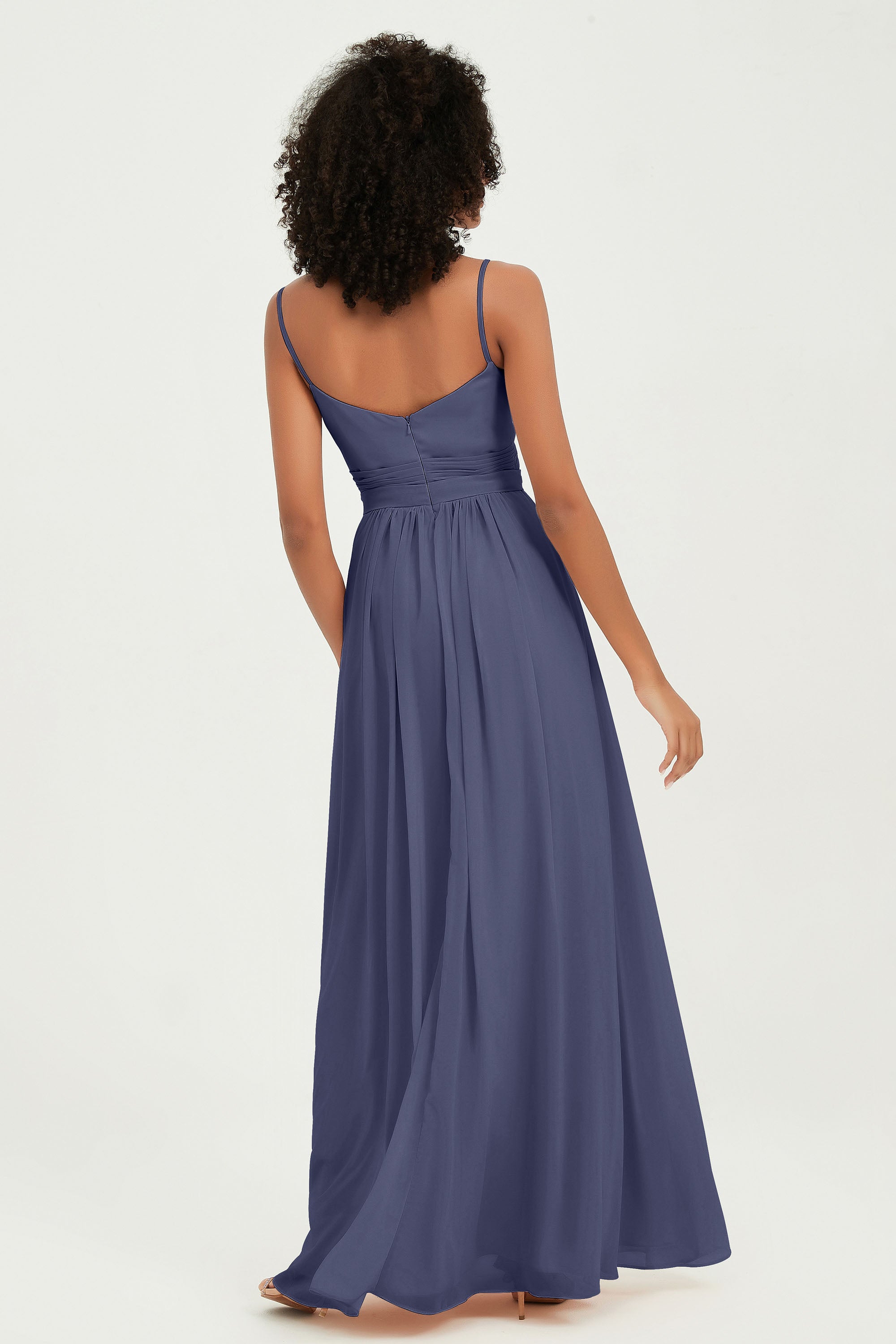 Spaghetti Straps Chiffon Bridesmaid Dresses Ruched Pleated Formal Evening Dress Gowns