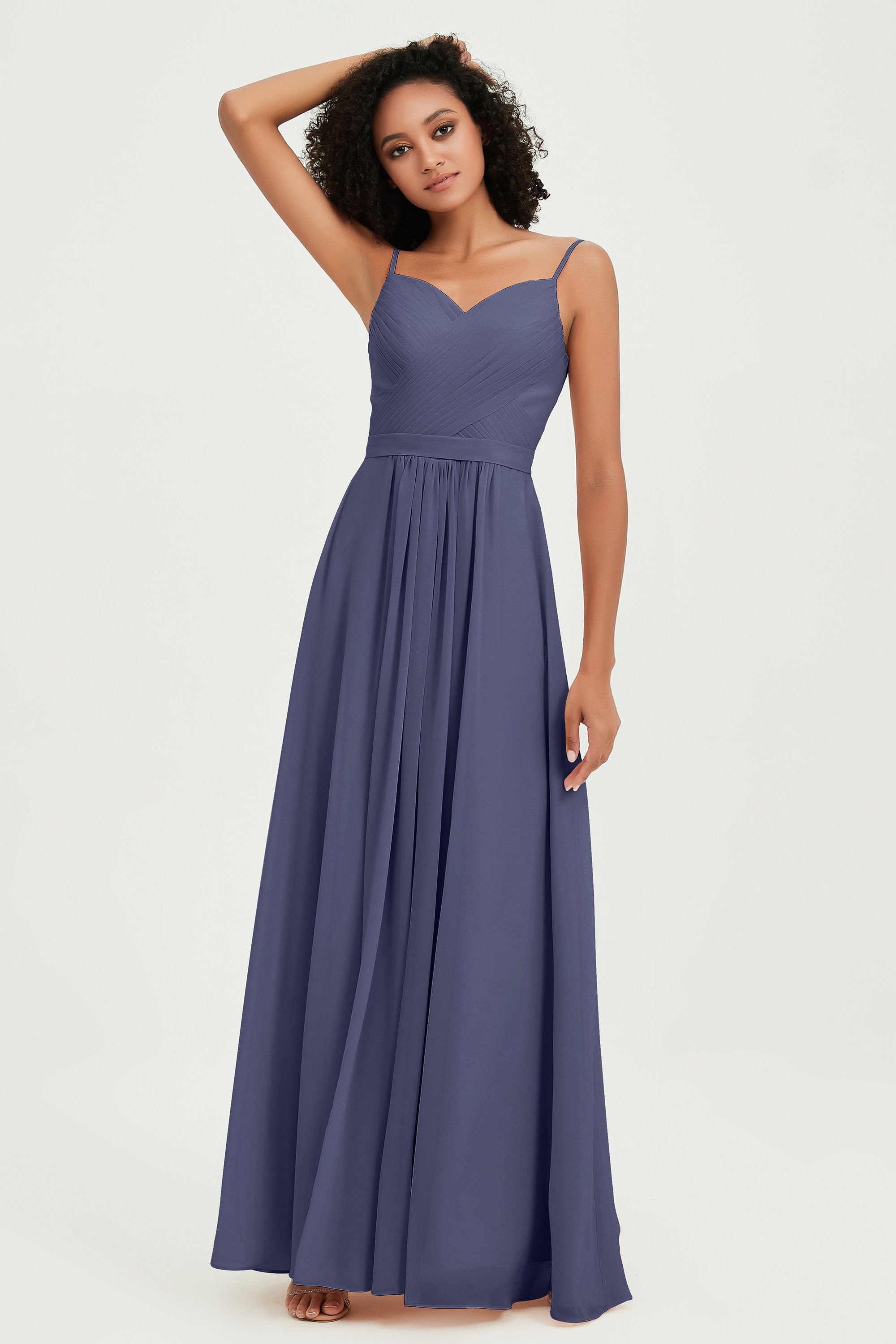 Spaghetti Straps Chiffon Bridesmaid Dresses Ruched Pleated Formal Evening Dress Gowns