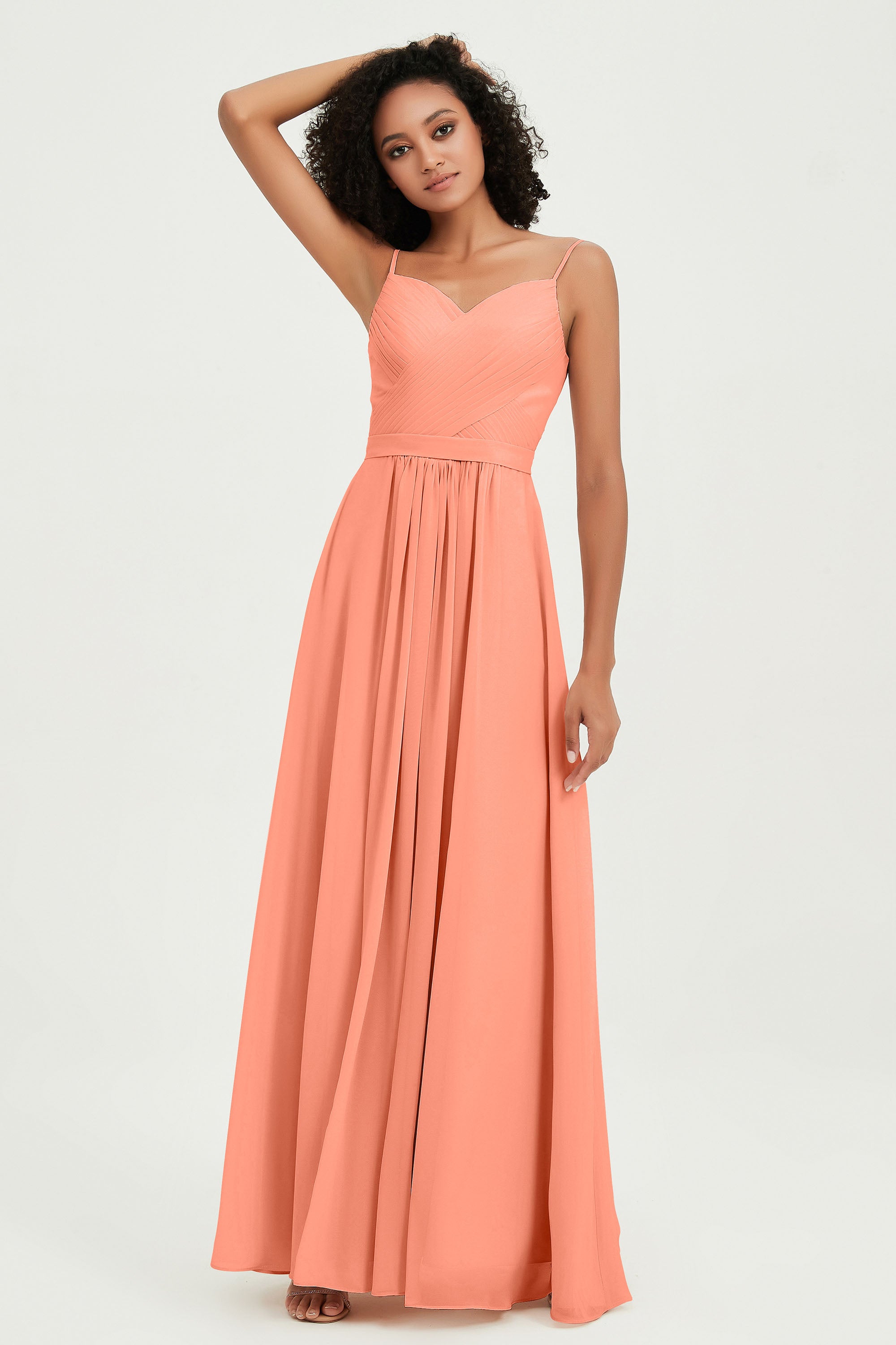 Spaghetti Straps Chiffon Bridesmaid Dresses Ruched Pleated Formal Evening Dress Gowns