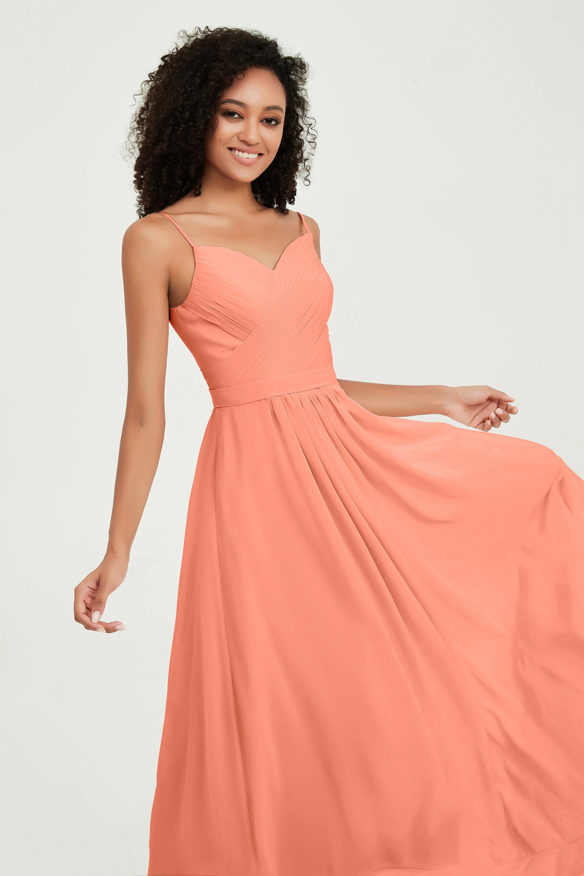 Spaghetti Straps Chiffon Bridesmaid Dresses Ruched Pleated Formal Evening Dress Gowns