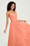 Spaghetti Straps Chiffon Bridesmaid Dresses Ruched Pleated Formal Evening Dress Gowns