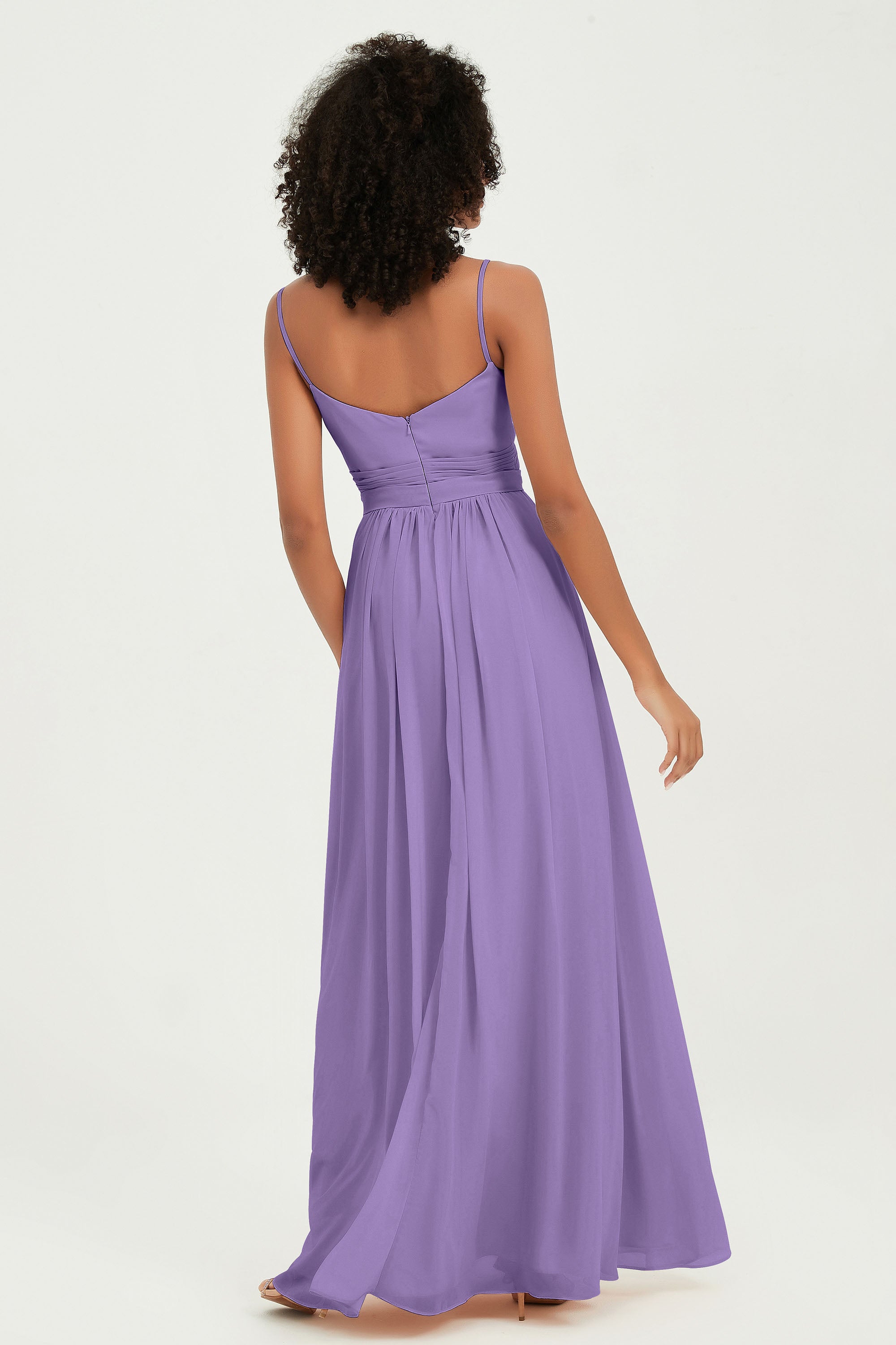 Spaghetti Straps Chiffon Bridesmaid Dresses Ruched Pleated Formal Evening Dress Gowns