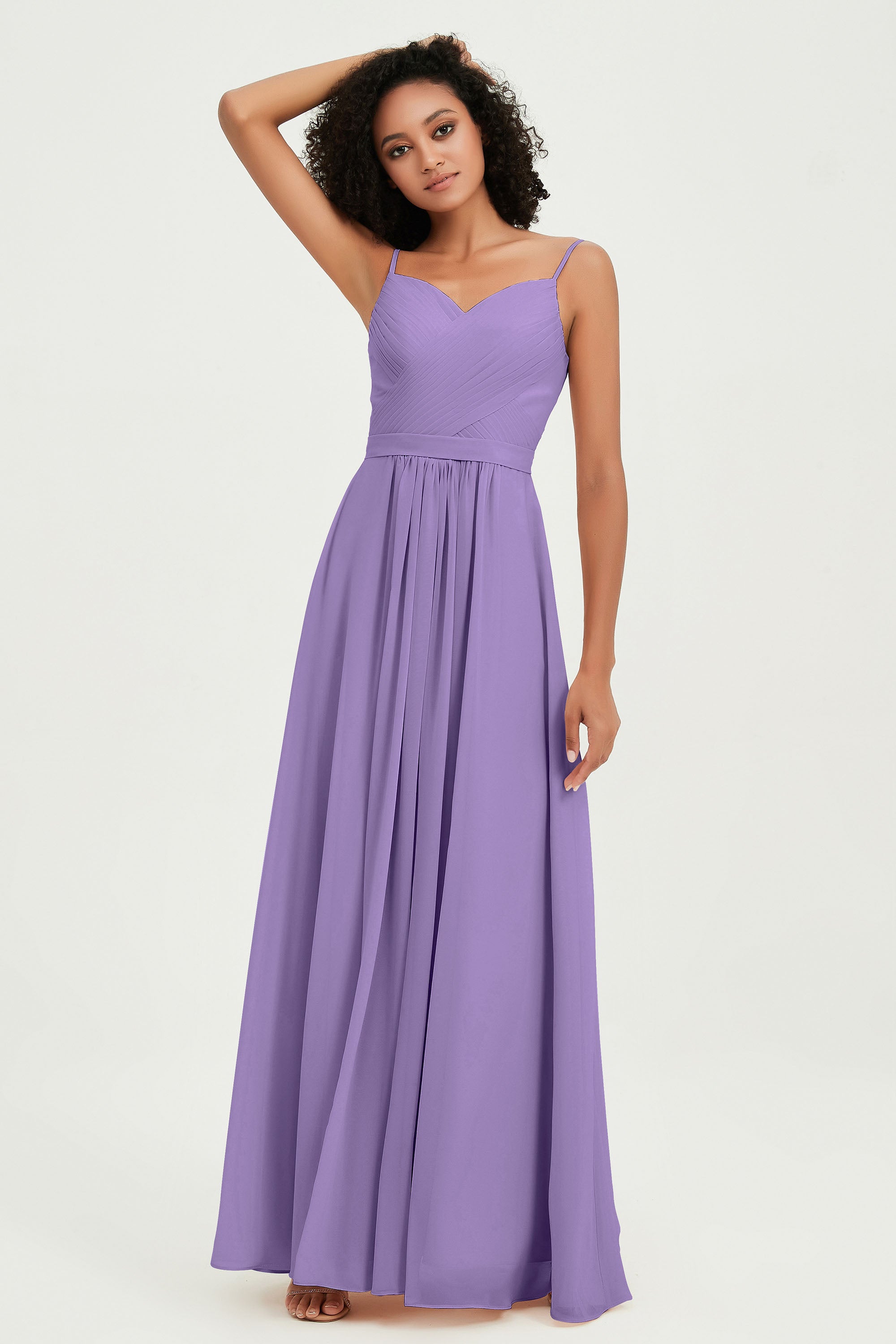 Spaghetti Straps Chiffon Bridesmaid Dresses Ruched Pleated Formal Evening Dress Gowns