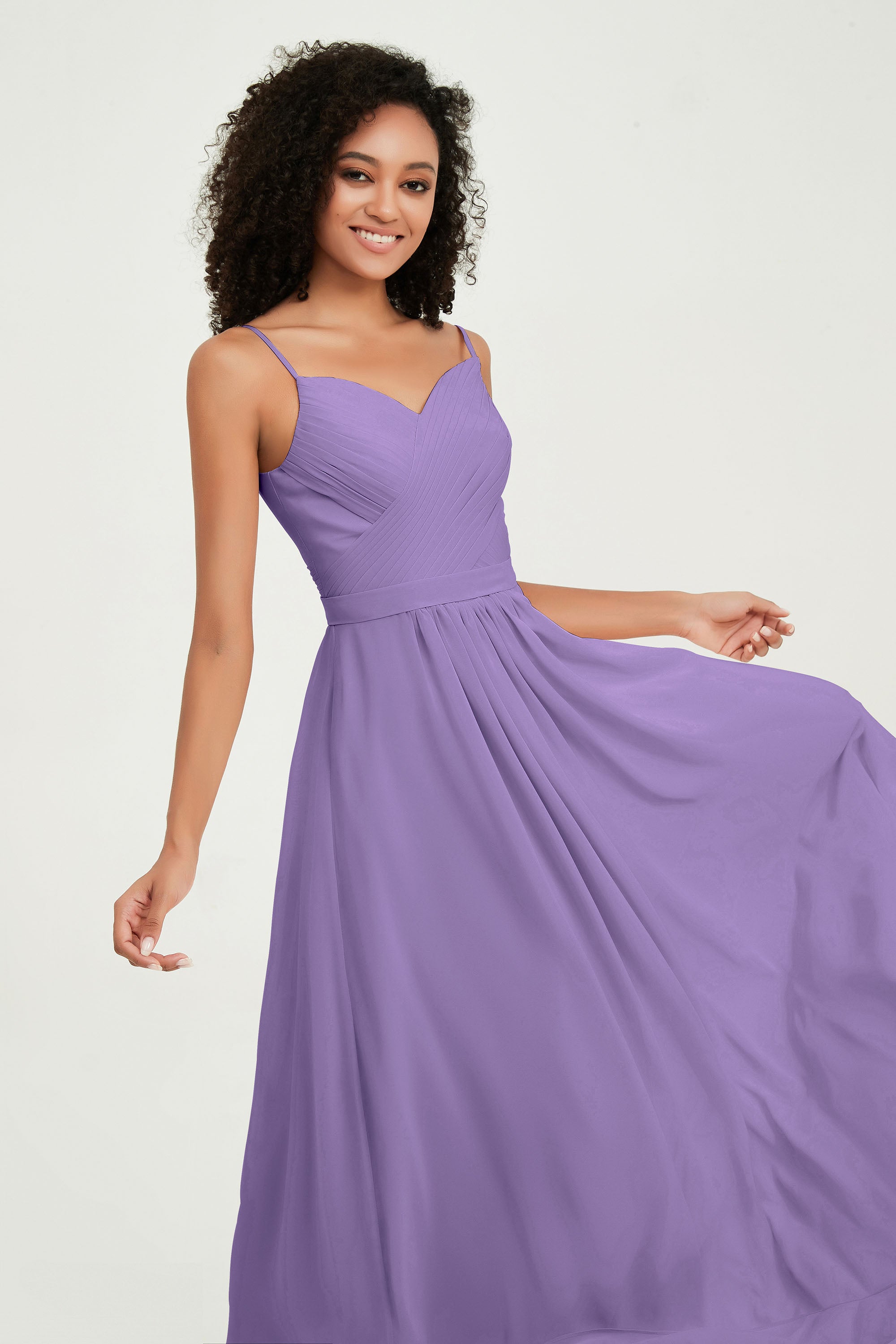 Spaghetti Straps Chiffon Bridesmaid Dresses Ruched Pleated Formal Evening Dress Gowns