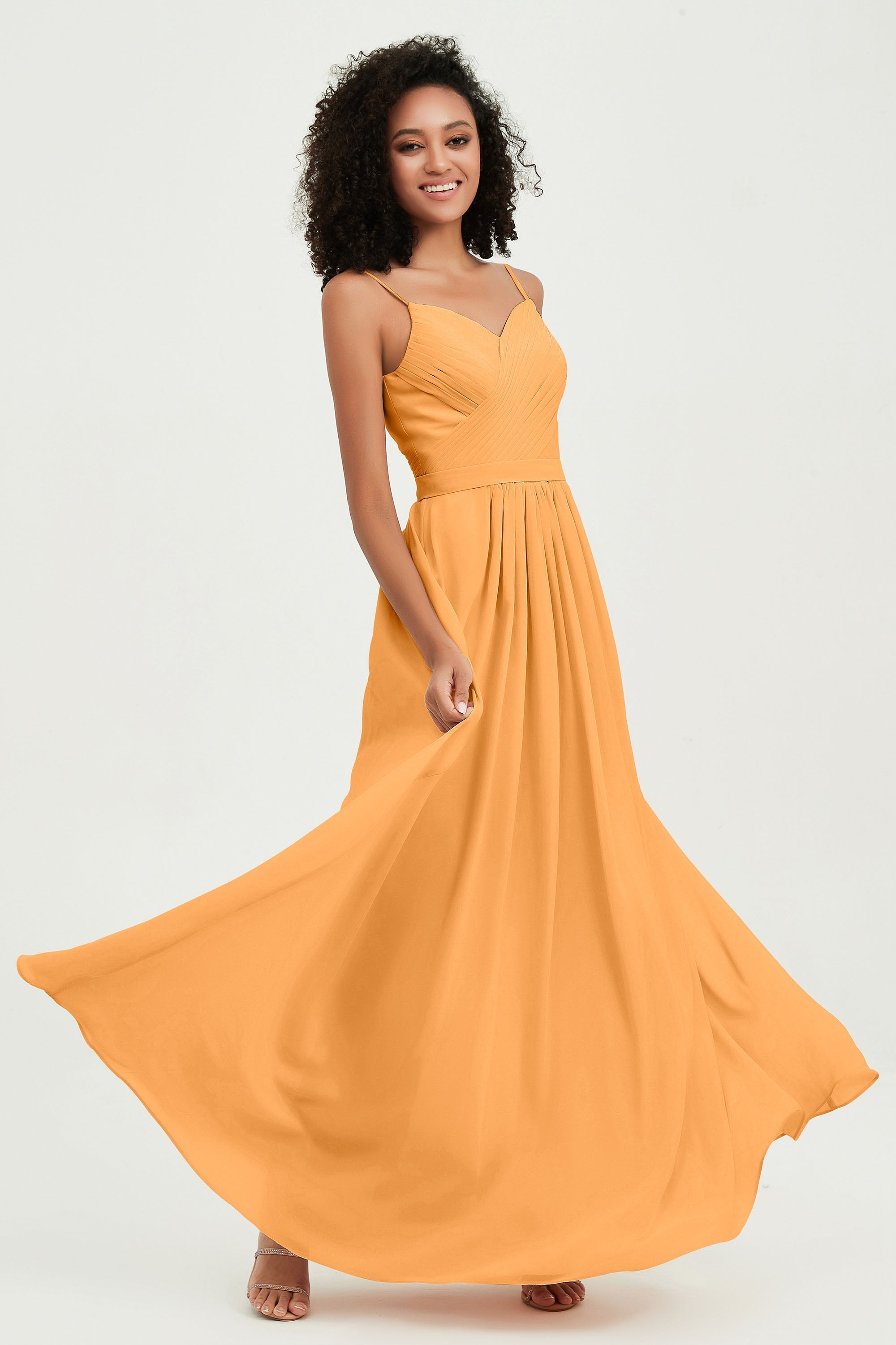 Spaghetti Straps Chiffon Bridesmaid Dresses Ruched Pleated Formal Evening Dress Gowns