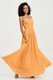 Spaghetti Straps Chiffon Bridesmaid Dresses Ruched Pleated Formal Evening Dress Gowns