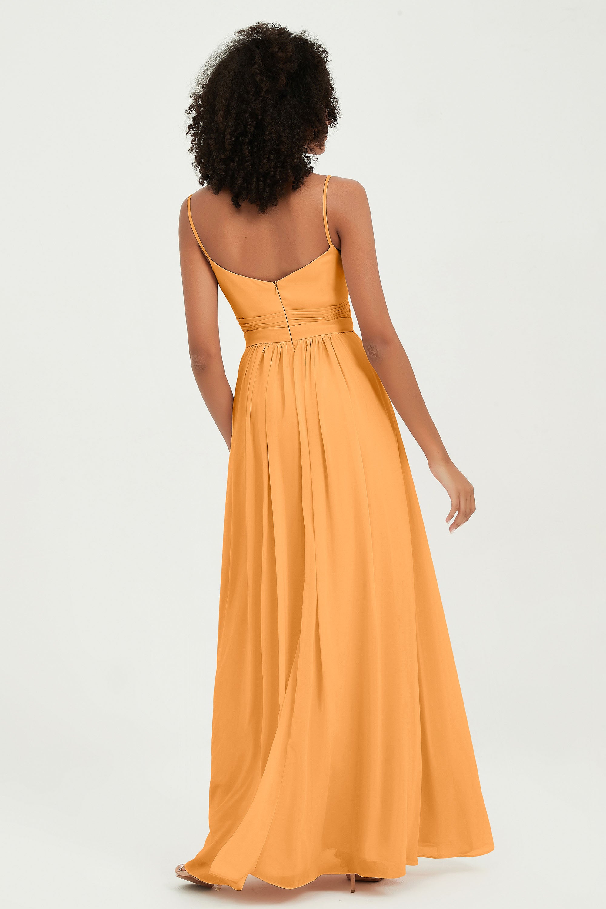 Spaghetti Straps Chiffon Bridesmaid Dresses Ruched Pleated Formal Evening Dress Gowns