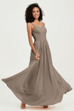 Spaghetti Straps Chiffon Bridesmaid Dresses Ruched Pleated Formal Evening Dress Gowns