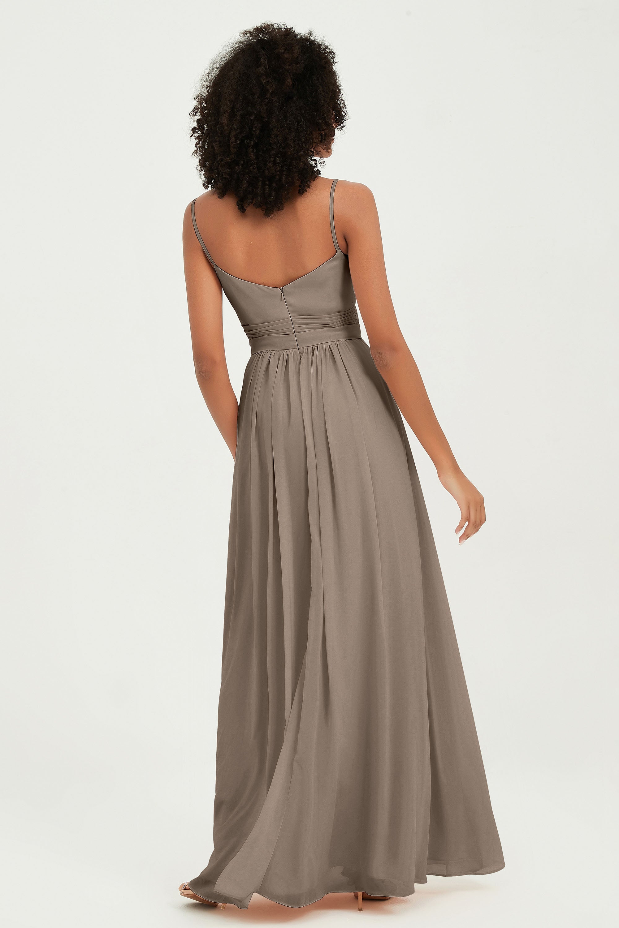 Spaghetti Straps Chiffon Bridesmaid Dresses Ruched Pleated Formal Evening Dress Gowns