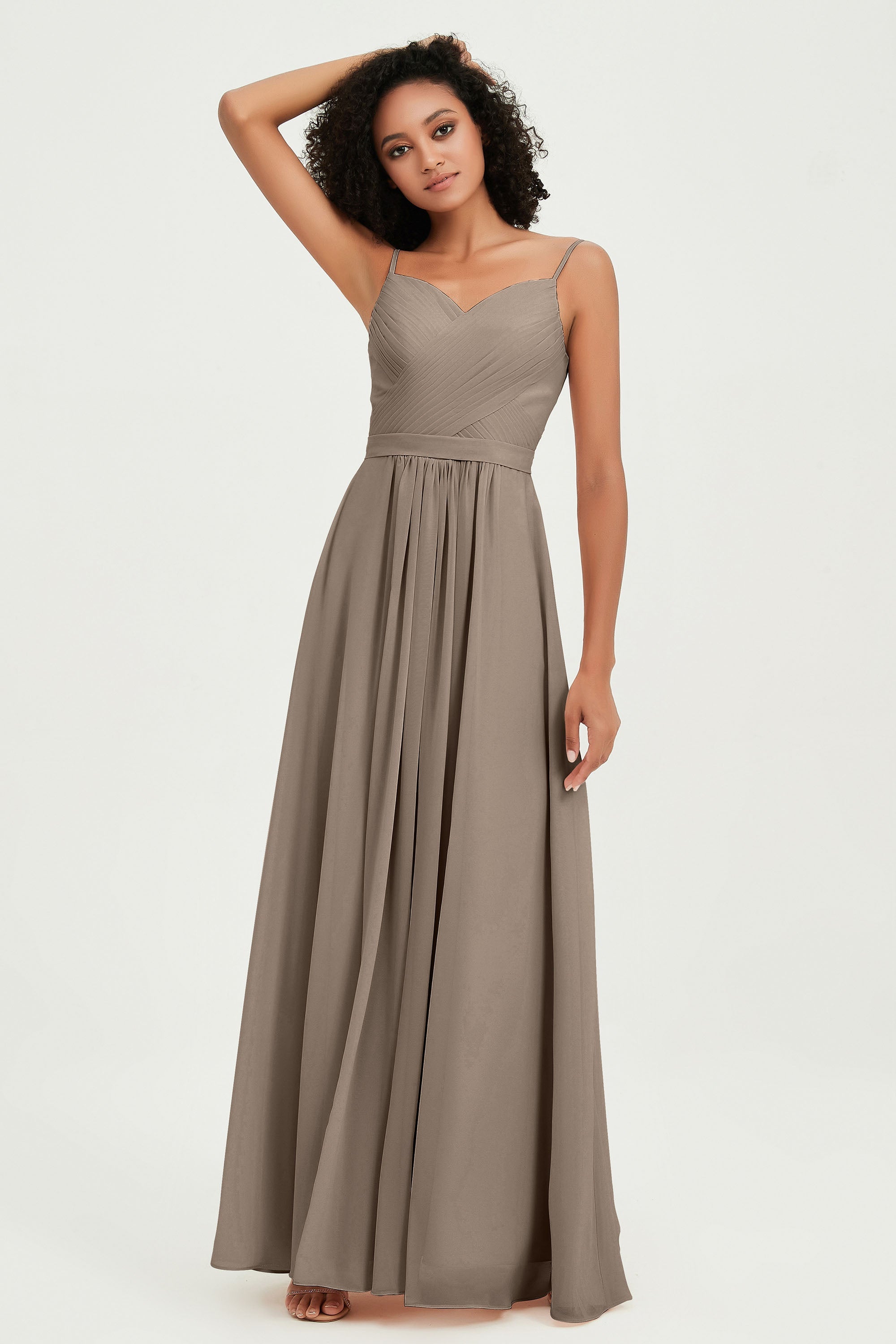 Spaghetti Straps Chiffon Bridesmaid Dresses Ruched Pleated Formal Evening Dress Gowns