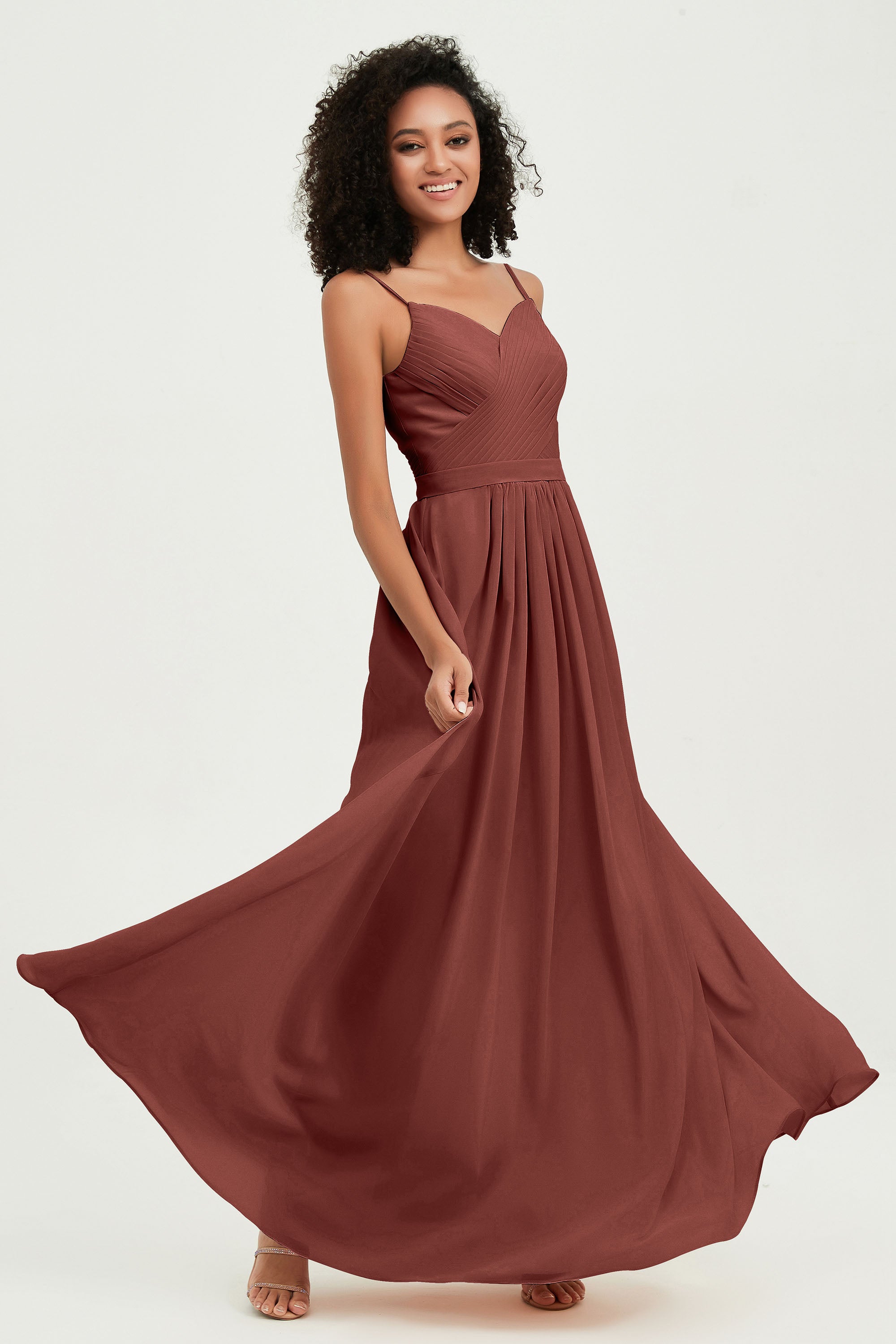 Spaghetti Straps Chiffon Bridesmaid Dresses Ruched Pleated Formal Evening Dress Gowns