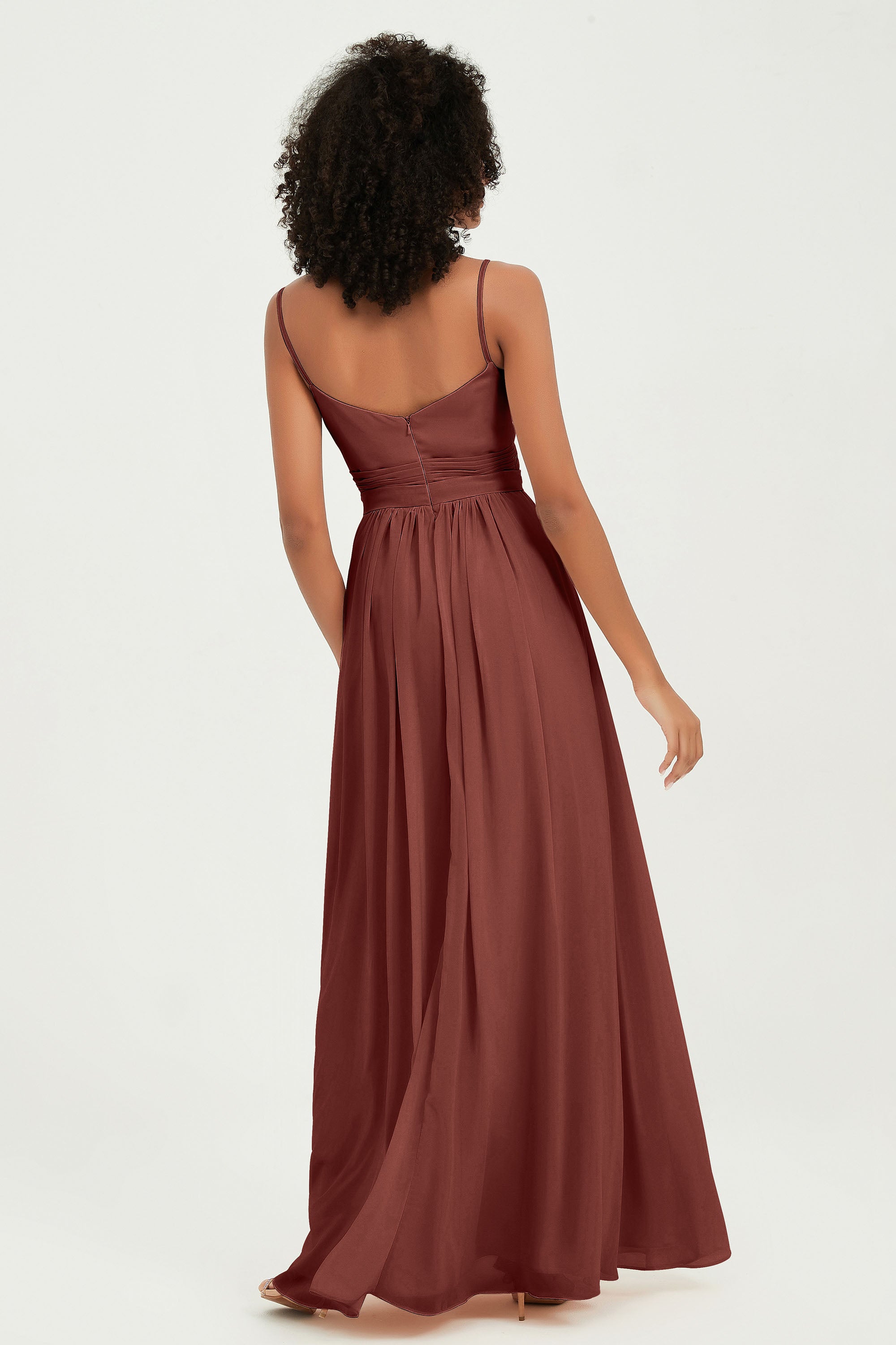 Spaghetti Straps Chiffon Bridesmaid Dresses Ruched Pleated Formal Evening Dress Gowns