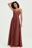 Spaghetti Straps Chiffon Bridesmaid Dresses Ruched Pleated Formal Evening Dress Gowns