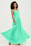 Spaghetti Straps Chiffon Bridesmaid Dresses Ruched Pleated Formal Evening Dress Gowns