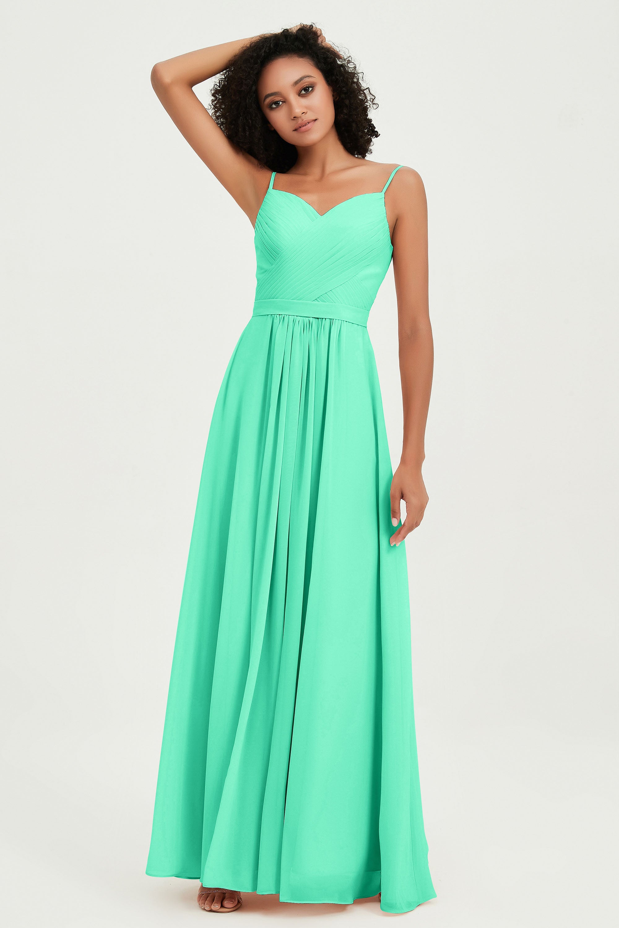 Spaghetti Straps Chiffon Bridesmaid Dresses Ruched Pleated Formal Evening Dress Gowns