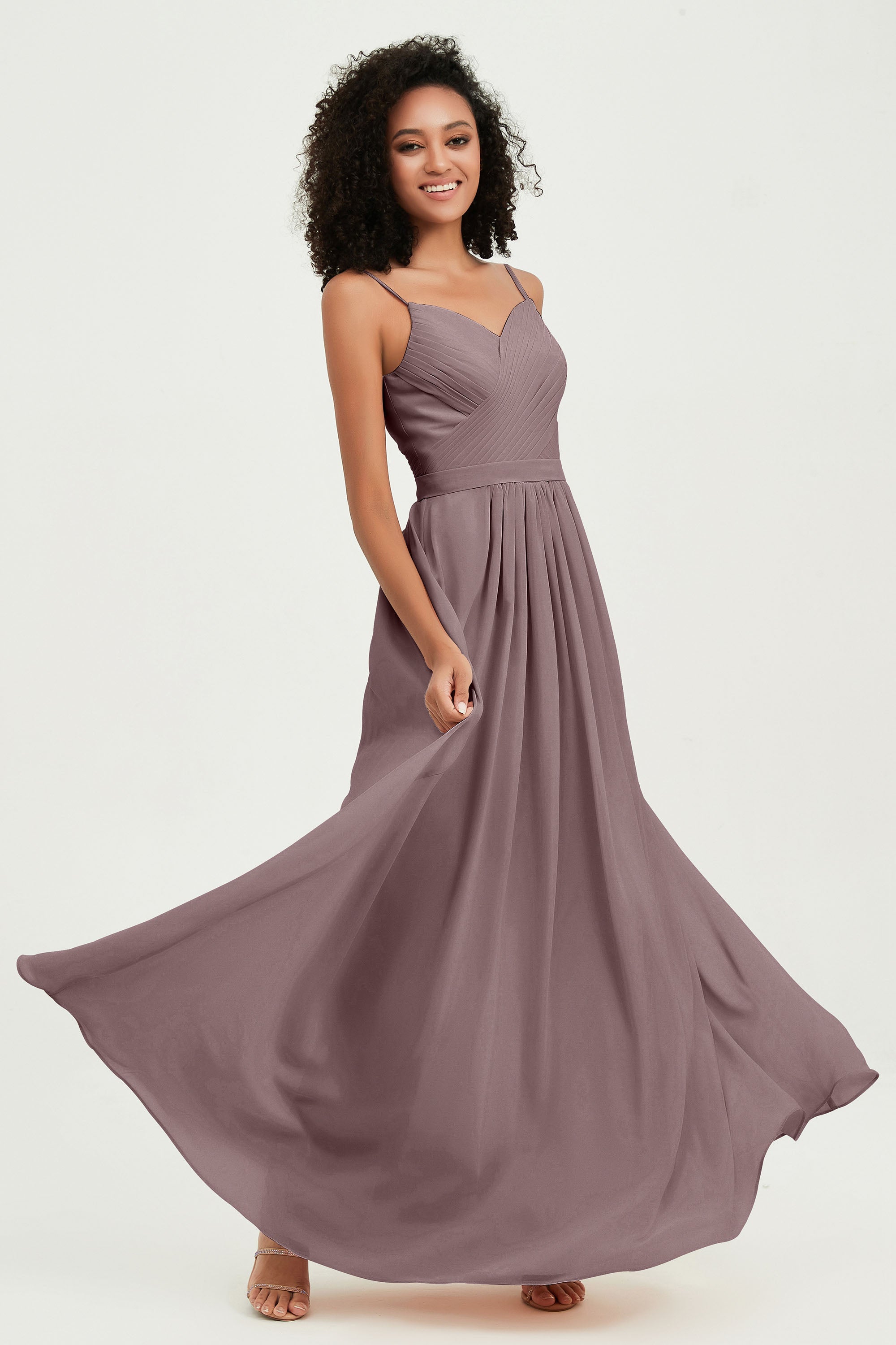 Spaghetti Straps Chiffon Bridesmaid Dresses Ruched Pleated Formal Evening Dress Gowns