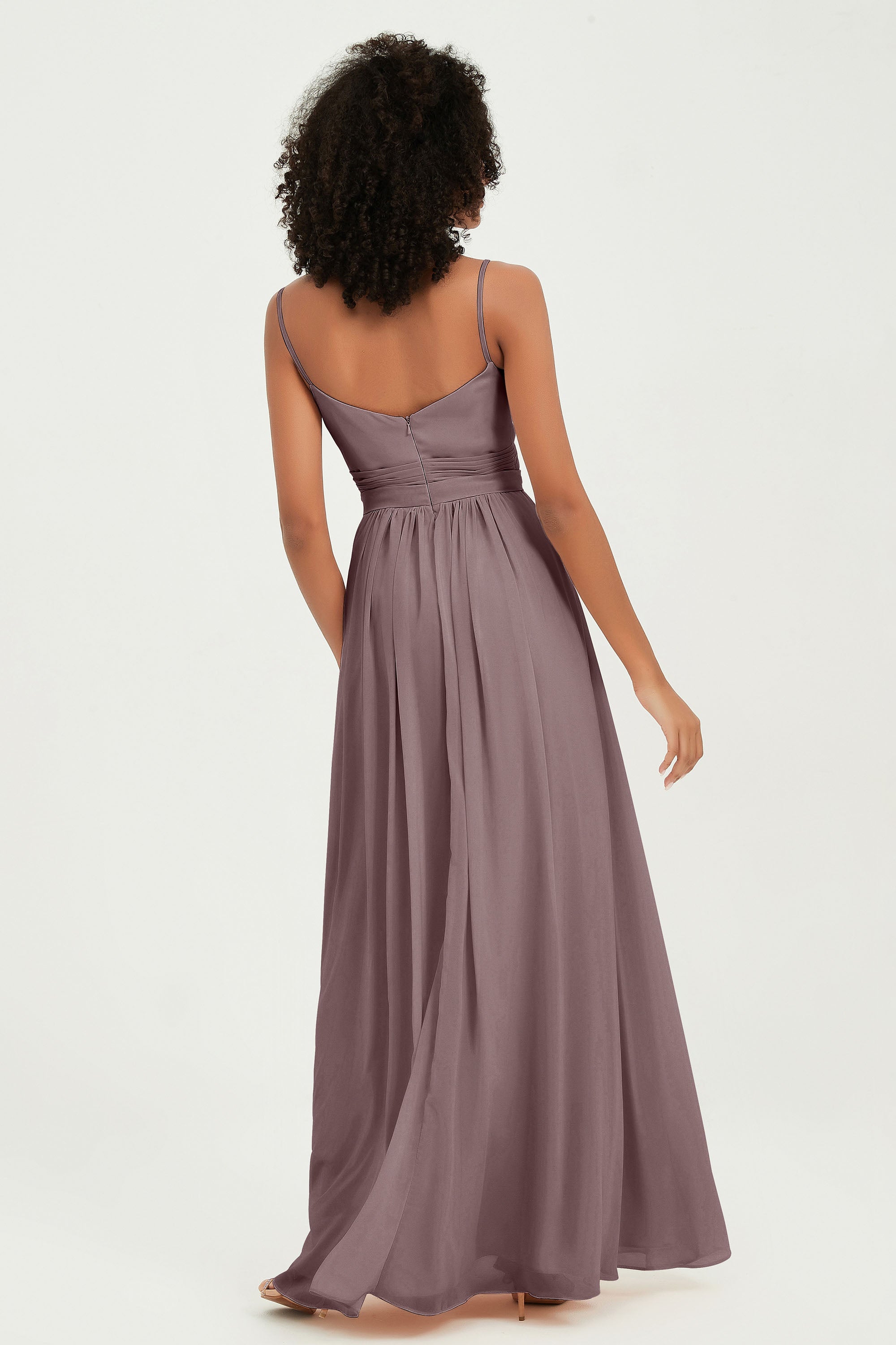 Spaghetti Straps Chiffon Bridesmaid Dresses Ruched Pleated Formal Evening Dress Gowns