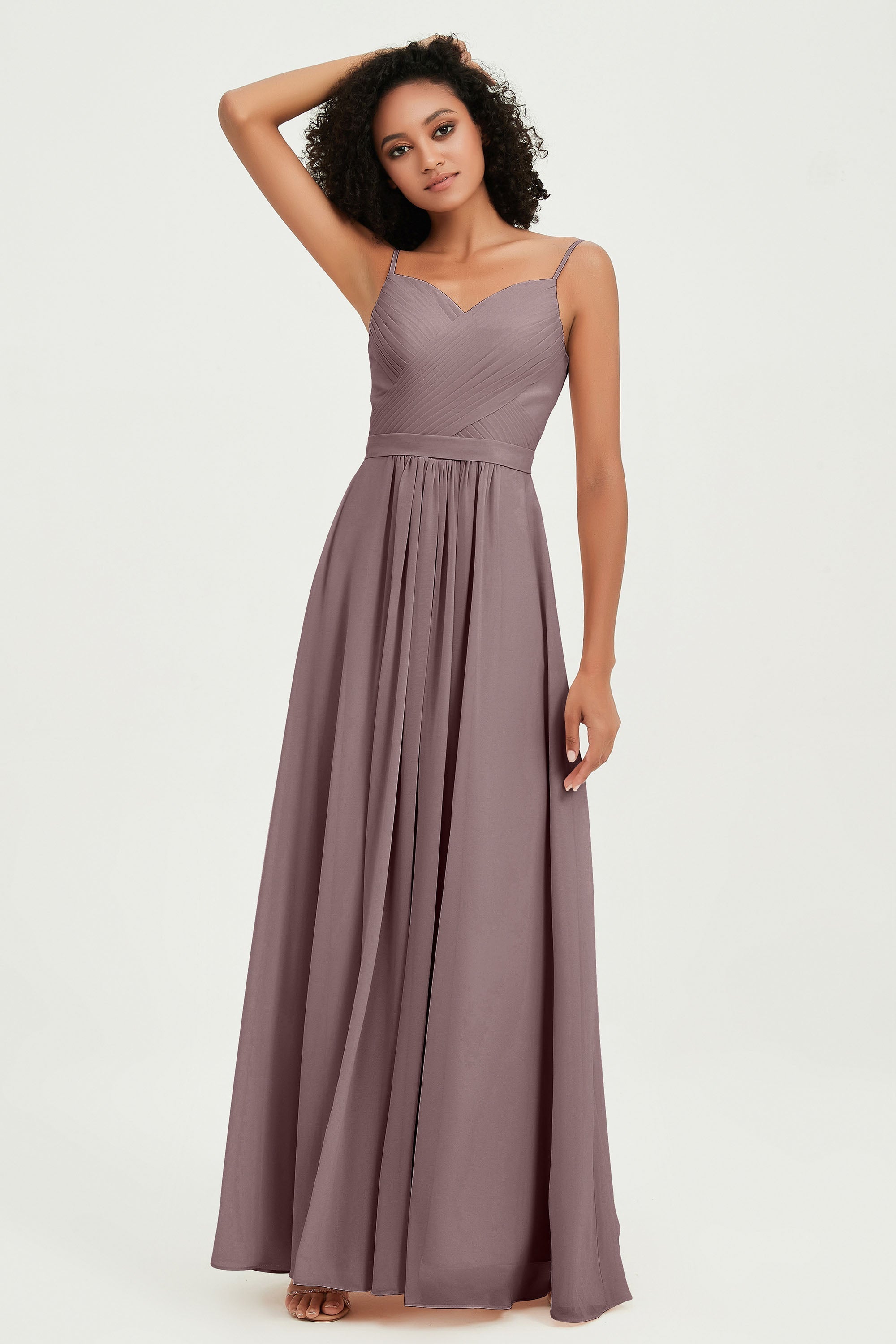 Spaghetti Straps Chiffon Bridesmaid Dresses Ruched Pleated Formal Evening Dress Gowns