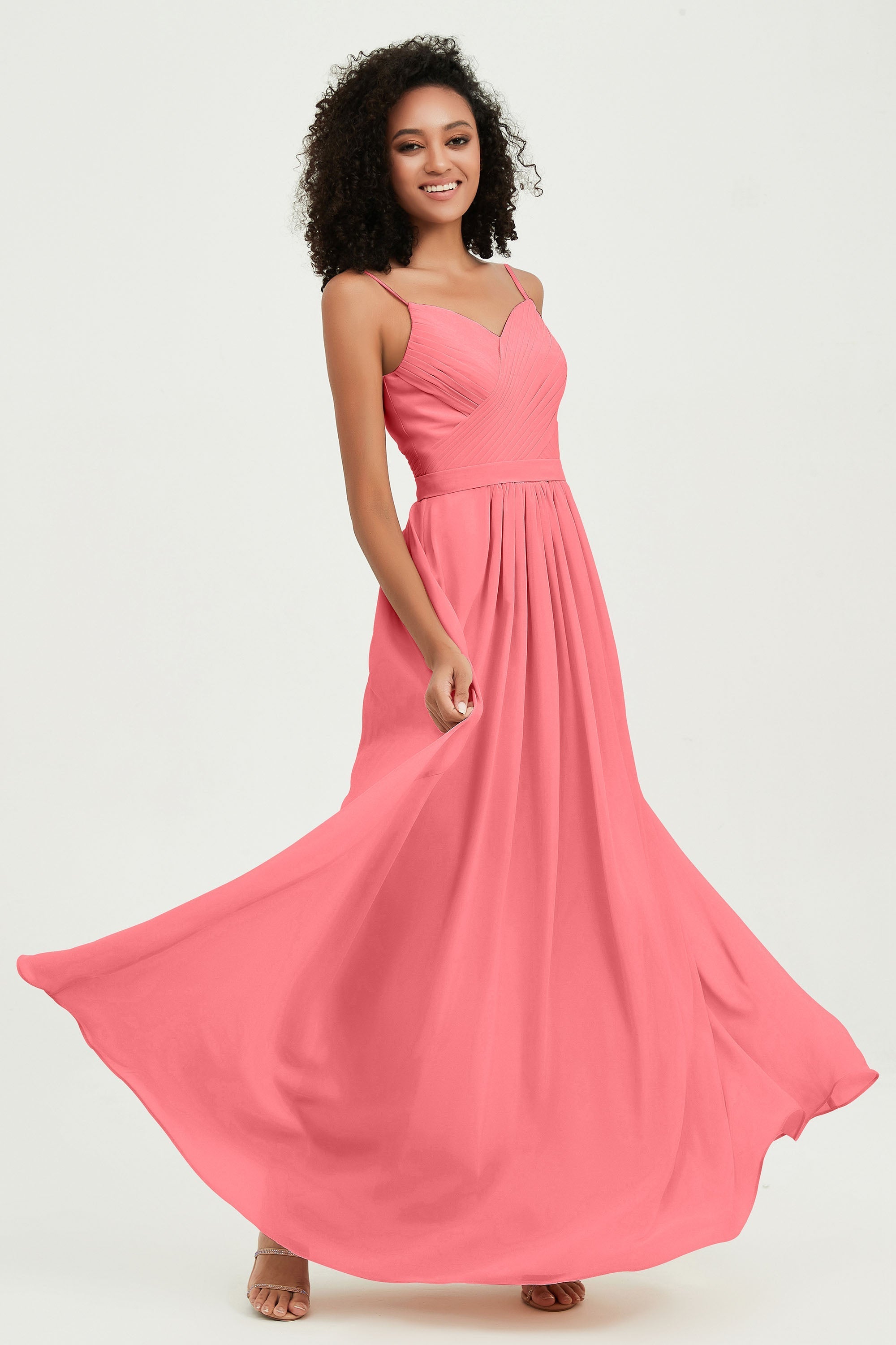 Spaghetti Straps Chiffon Bridesmaid Dresses Ruched Pleated Formal Evening Dress Gowns