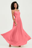 Spaghetti Straps Chiffon Bridesmaid Dresses Ruched Pleated Formal Evening Dress Gowns