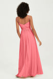 Spaghetti Straps Chiffon Bridesmaid Dresses Ruched Pleated Formal Evening Dress Gowns