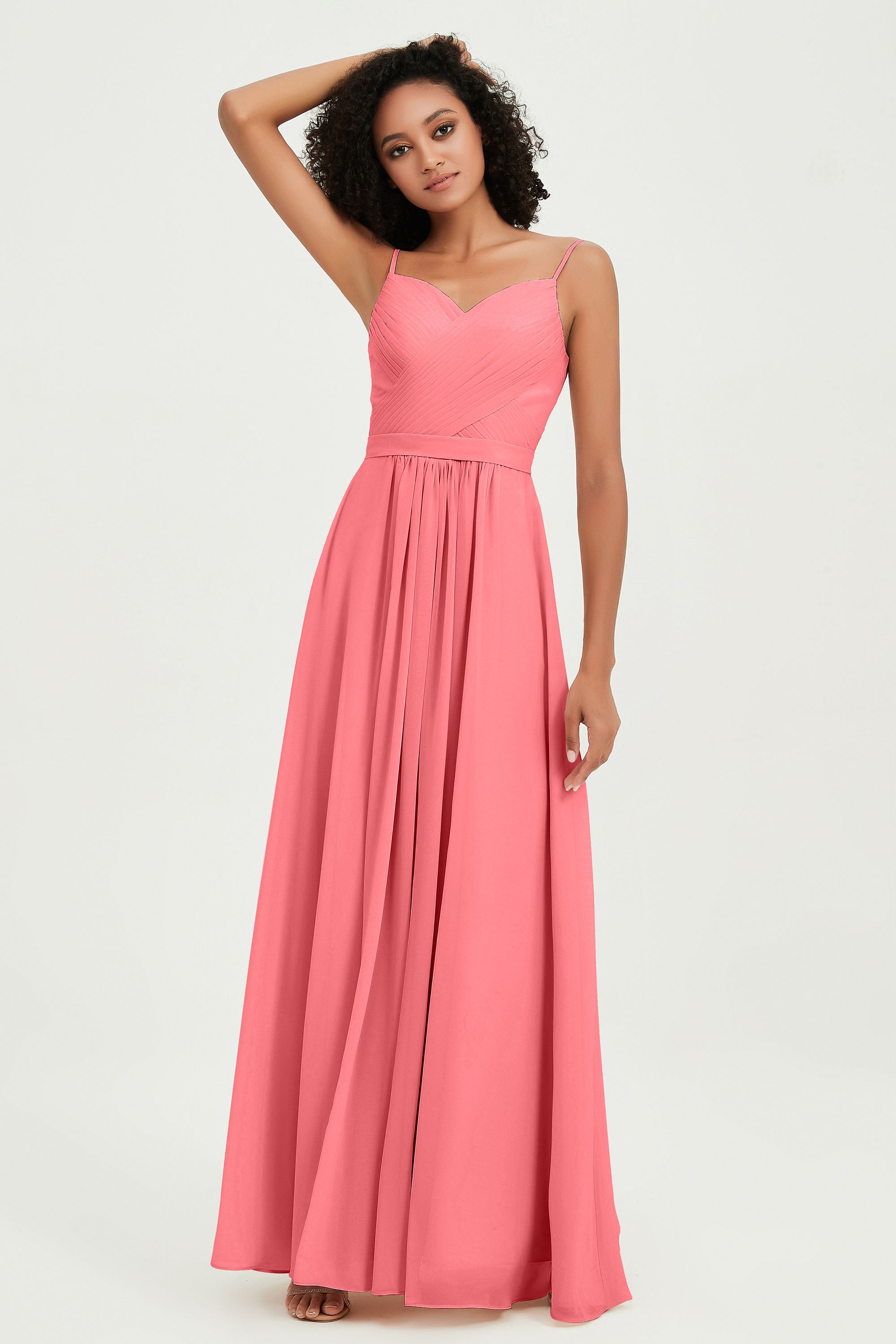 Spaghetti Straps Chiffon Bridesmaid Dresses Ruched Pleated Formal Evening Dress Gowns
