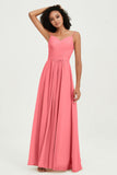 Spaghetti Straps Chiffon Bridesmaid Dresses Ruched Pleated Formal Evening Dress Gowns