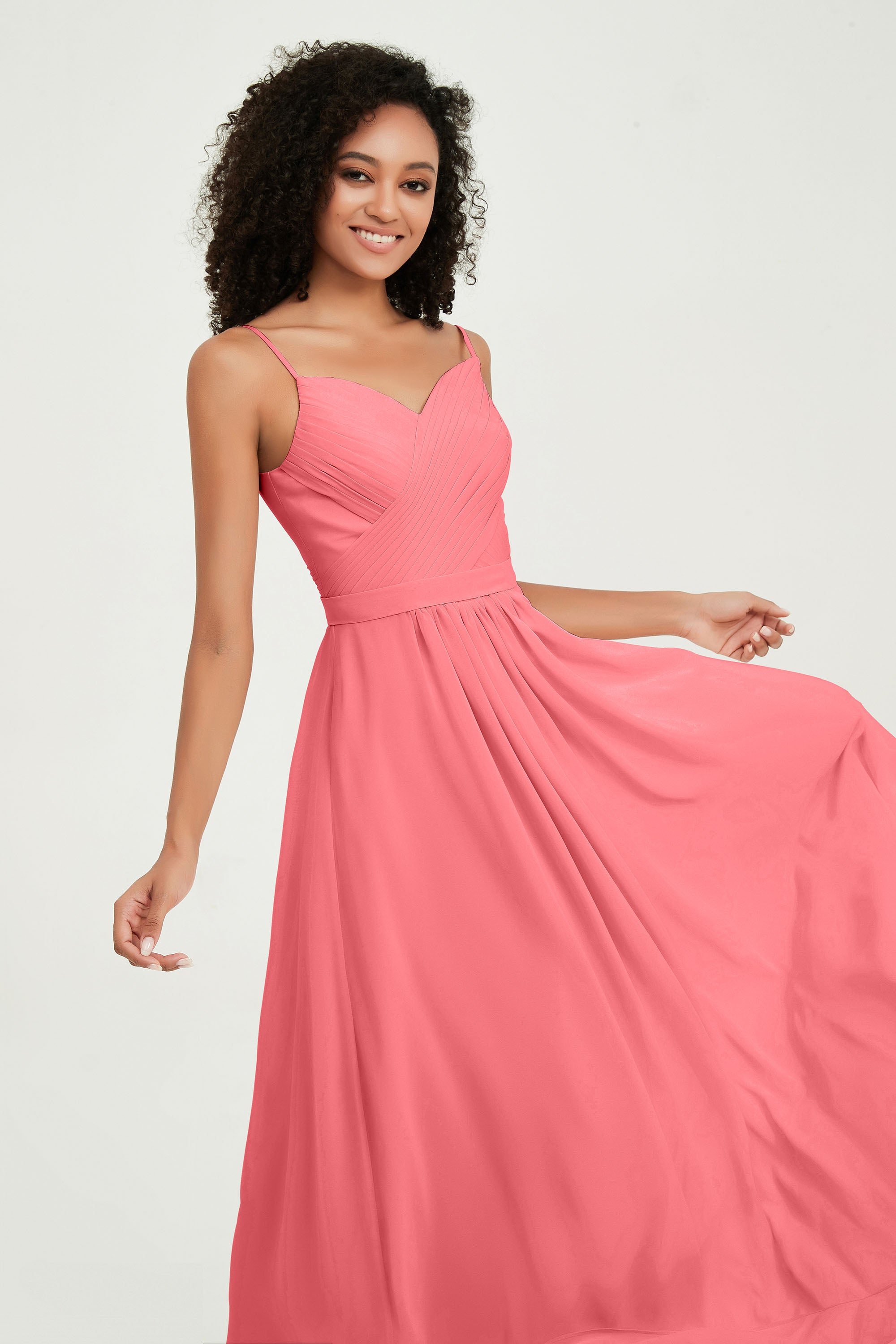 Spaghetti Straps Chiffon Bridesmaid Dresses Ruched Pleated Formal Evening Dress Gowns