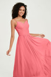 Spaghetti Straps Chiffon Bridesmaid Dresses Ruched Pleated Formal Evening Dress Gowns