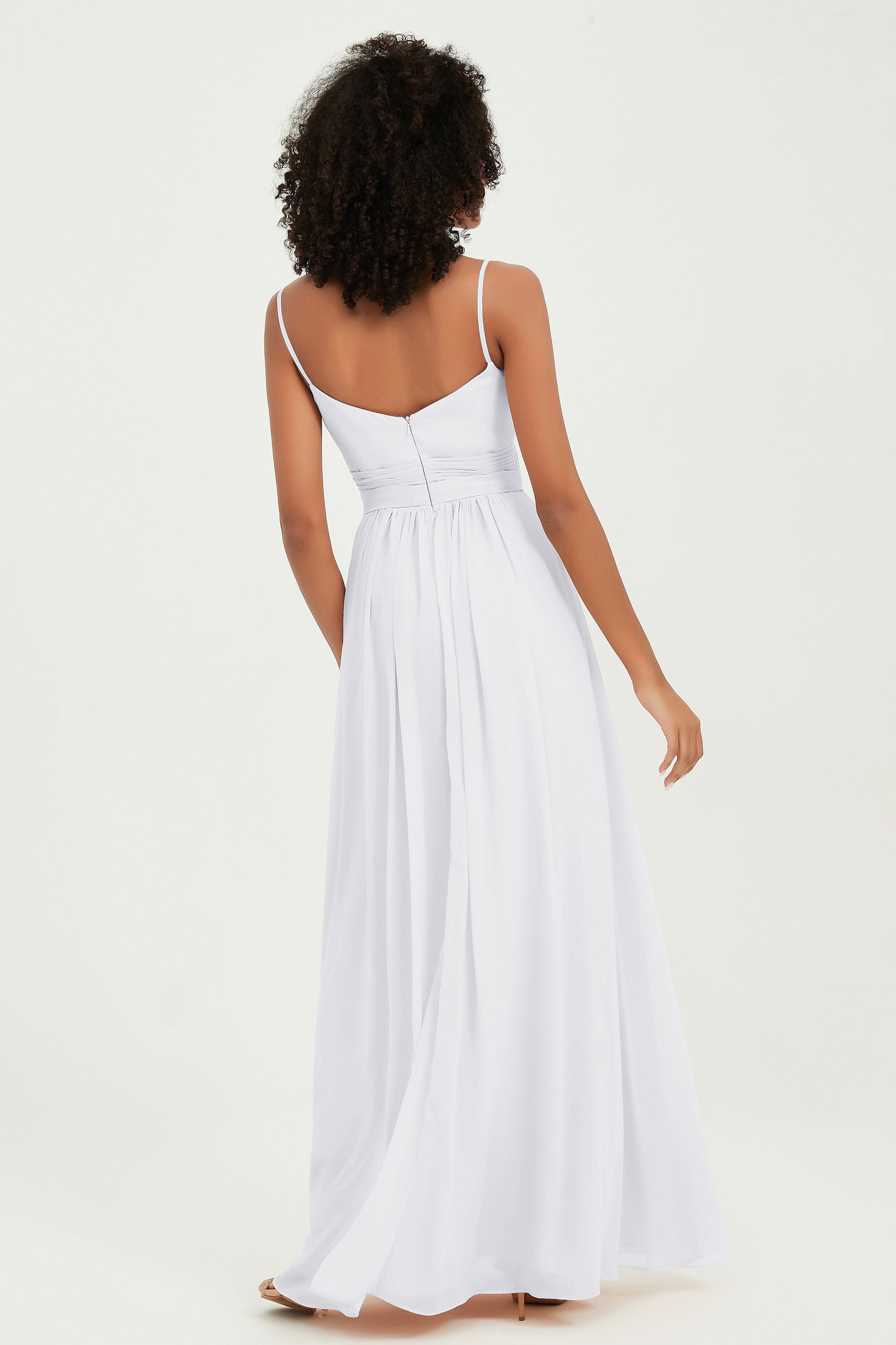 Spaghetti Straps Chiffon Bridesmaid Dresses Ruched Pleated Formal Evening Dress Gowns