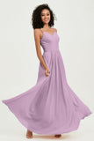 Spaghetti Straps Chiffon Bridesmaid Dresses Ruched Pleated Formal Evening Dress Gowns