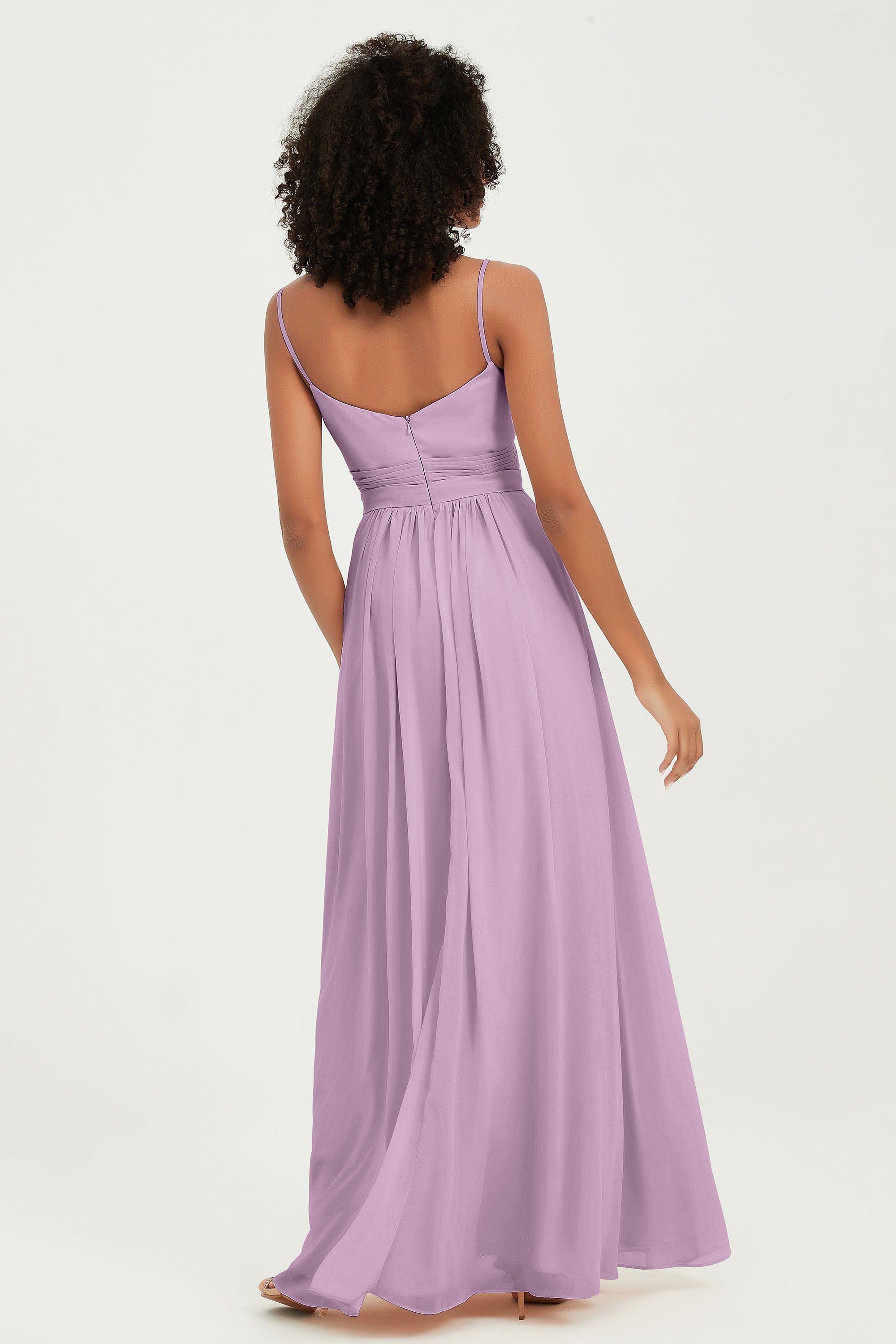 Spaghetti Straps Chiffon Bridesmaid Dresses Ruched Pleated Formal Evening Dress Gowns
