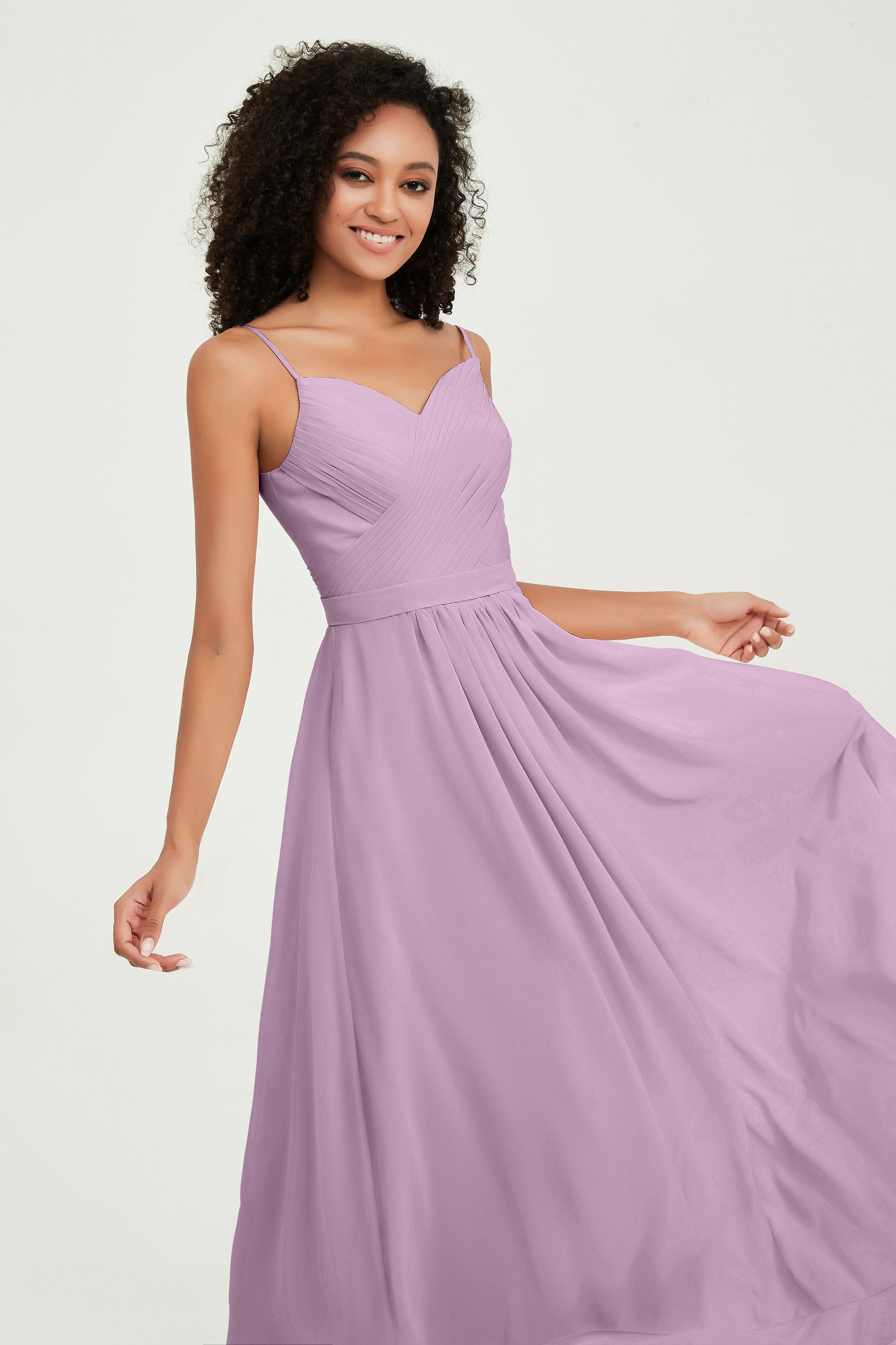 Spaghetti Straps Chiffon Bridesmaid Dresses Ruched Pleated Formal Evening Dress Gowns