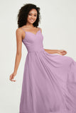 Spaghetti Straps Chiffon Bridesmaid Dresses Ruched Pleated Formal Evening Dress Gowns