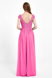 Cap Sleeves Ruched Chiffon Bridesmaid Dress Lace Formal Evening Party Dresses Gowns