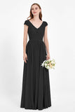 Cap Sleeves Ruched Chiffon Bridesmaid Dress Lace Formal Evening Party Dresses Gowns