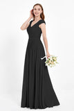 Cap Sleeves Ruched Chiffon Bridesmaid Dress Lace Formal Evening Party Dresses Gowns