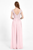 Cap Sleeves Ruched Chiffon Bridesmaid Dress Lace Formal Evening Party Dresses Gowns