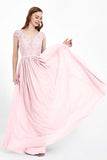 Cap Sleeves Ruched Chiffon Bridesmaid Dress Lace Formal Evening Party Dresses Gowns