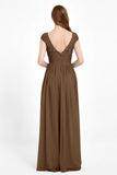 Cap Sleeves Ruched Chiffon Bridesmaid Dress Lace Formal Evening Party Dresses Gowns