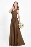Cap Sleeves Ruched Chiffon Bridesmaid Dress Lace Formal Evening Party Dresses Gowns