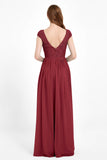 Cap Sleeves Ruched Chiffon Bridesmaid Dress Lace Formal Evening Party Dresses Gowns