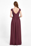 Cap Sleeves Ruched Chiffon Bridesmaid Dress Lace Formal Evening Party Dresses Gowns